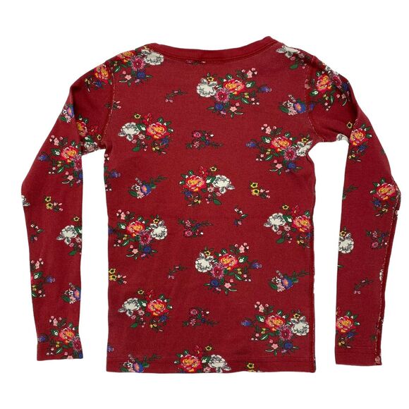 HANNA ANDERSSON Burgundy Floral High V-neck Long John Pajama Top Size 130 8 Red - Picture 2 of 3